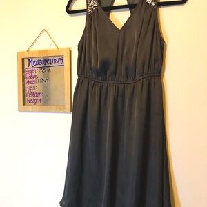 Ya Los Angeles Gray with Silver Sequins V-Neck Pleated Waist Party Dress